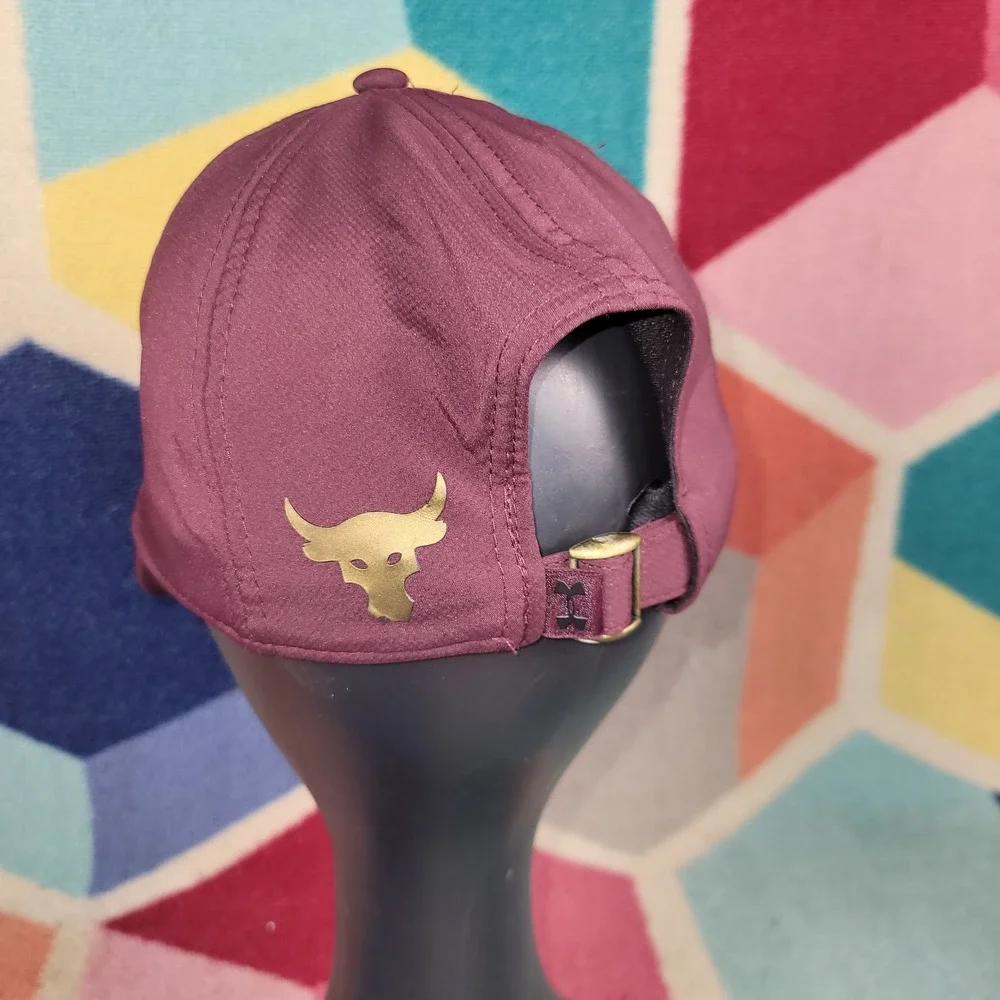 Under‎ Armour Project Rock All Day Hustle Hat Maroon Gold Brahma Bull Cap